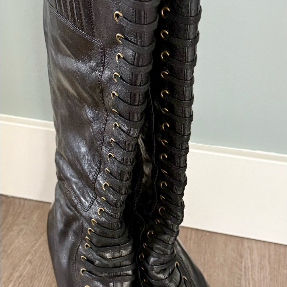 Black Leather Lace-Up Boots
